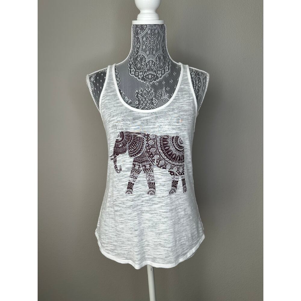 FOREVER 21 Lightweight Burnout Y2K Elephant Mandala Graphic Tank Top Size Small - Picture 2 of 7